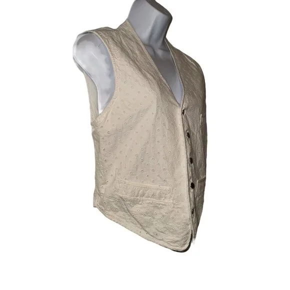 Vintage Guess Point Bottom Vest Juniors L Cream White Eyelet Tie in Back Retro - Picture 4 of 11